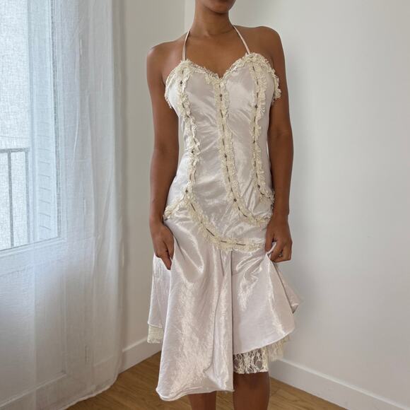 Vintage Italian Satin-Look Halter Asymmetric Dress (XS/S) - Picture 8 of 11